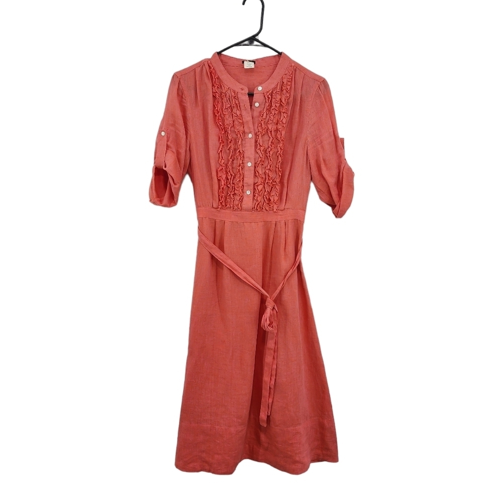 J. Crew Women's 100% Linen Ruffle Front Midi Dress - 4